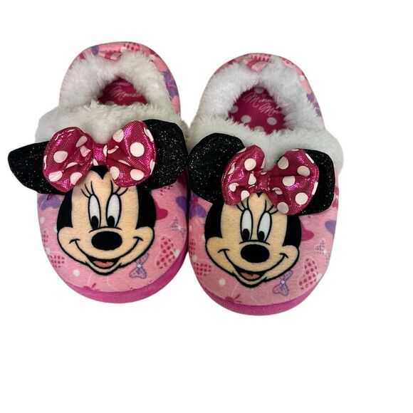 Disney Minnie Mouse Girls Plush Slippers Pink Size 9/10 - Picture 1 of 6